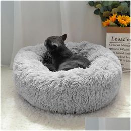 Kennels & Pens Mti Colour Pet Dog Bed Warm Fleece Round Kennel House Long Plush Winter Pets Beds For Dogs Cats Soft Sofa Cushion Mats H Dhfji