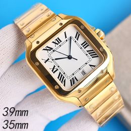 Square Mens Watches designer 39mm 35mm tank watch rubber 904L Stainless Steel Watches Case Bracelet Date Watch Male lady watch Montre De Luxe AAA Wristwatches