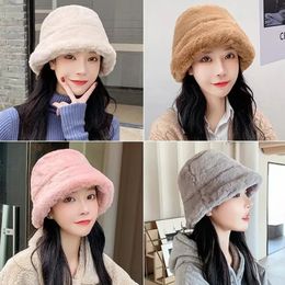 Wide Brim Hats Bucket Hats Fashion Autumn and Winter Soft Velvet Fur Bucket Hat Cold Protection Panama Basin Hat Soft Thickening Warm Outdoor Sports Bob 231011