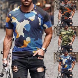 Men's T Shirts Men Casual Fashion Camouflage Printed Round Neck Shirt Top Short Sleeve Blouse
