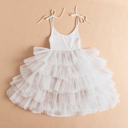 Girl Dresses Wedding Party Dress For Flower Sleeveless Birthday Layers Costume Kids White Casual Summer Wear 3-8 Year Vestidos