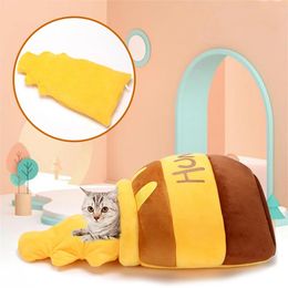 Cat Beds Furniture Lovely Cartoon Warm Pet House Soft Comfortable Small Dogs Mat Cute Honey Jar Shape Cat Bed Cats Cushion Basket Puppy Kitty Nests 231011