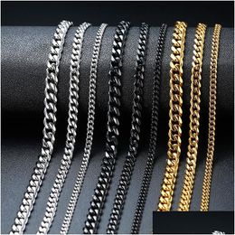 Cuban Chain Necklace For Men Women Basic Punk Stainless Steel Curb Link Chokers Vintage Gold Tone Solid Metal Collar Dhgarden Oty7R