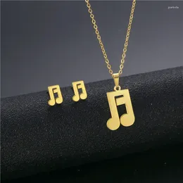 Necklace Earrings Set Stainless Steel Couple 3PCS Delicate Musical Note Puzzle Earring For Women Pendant Ear Engagement Jewellery Gift