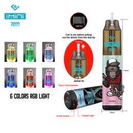 The Newest IMINI 7000 Puffs RGB Light Electronic Cigarette Best Quality Electronic Manufacturer Price 15ml 850mAh Rechargeable E-Cigs Vapour 0mg 20mg 30mg 50mg