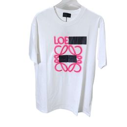 Loewee Designer T-shirt Original Quality High Edition Spring/Summer New Front Neon Letter Embroidery Pure Cotton Correct Short Sleeve T-shirt Pullover