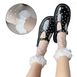 Women Socks Summer Ultra-Thin Tulle Ankle Polka Dot Mesh Cute Frilly Ruffle Sock