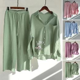 Women's Two Piece Pants Sprind Summer Cotton Linen 2 Sets Outfits Printed Elegant Casual Plus Size Matching Set Suit Blouse