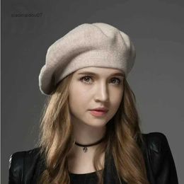 Berets new Women's Berets Hat Fashion Solid Colour Wool Knitted Berets With Rhinestones Ladies Beanie Beret Black wine red cap femaleL2310.12