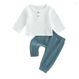 Clothing Sets 2Pcs Spring Autumn Baby Boy Clothes Set Solid Colour Long Sleeve T-shirt Pant Cotton Linen Toddler Outfit