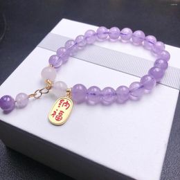 Link Bracelets Wholesale 1pcs Natural Amethyst 8mm Bead Bracelet Genuine Semi-Precious Gem Stone Jewelry 18cm