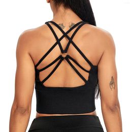 Yoga Outfit Sexy Backless Bras Women's Fitness Running Sports Brassiere Gym Workout Push Up Breathable Underwear Female Tops Black