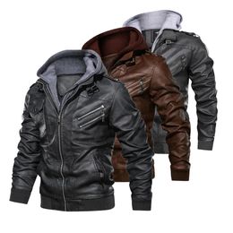 Men's Leather Faux Autumn Winter Windbreaker Men Jacket Warm Overcoat PU Biker Coat With Hood Fashion Casual Male Clothes 231012
