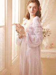 Women's Sleepwear 2023 Princess Purple And White Long Nightshirt Modal Nightgown Soft Yarn Ladies Pijamas