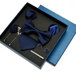 Bow Ties Red Blue Classic Silk For Men Pocket Square Cufflinks Sets Mens Solid Color Necktie Party Wedding Gift Neck Tie Set