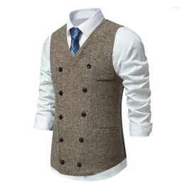 Men's Vests Men Vintage Double Breasted Suit Vest Premium Wool Blend Waistcoat Business Party Wedding Prom Tuxedo Colete Masculino