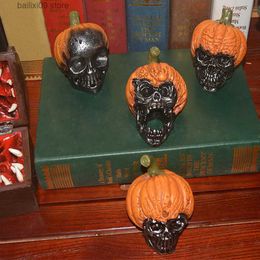 Other Event Party Supplies New Pumpkin Skull Head Model Halloween Statues Artificial Resin Skull Bone Scary Horror Skeleton Party Bar Home Desk Decorations T231012