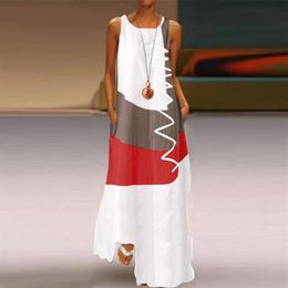 Sexy New Womens Summer Retro Vintage Long Cotton and Linen Matching Colour Sleeveless Dresses Skirt Big Size S-5XL308z