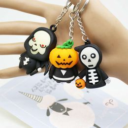 Halloween luminous 3D key chain pumpkin lantern death creative bag decoration couple Personalised key chain accessories
