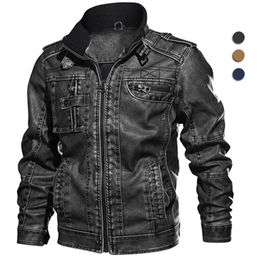 Men's Leather Faux Brand Jacket Men Vintage Biker PU Coat Causal Motorcycle Jackets Plus Size 8XL 3D Stand Collar Autumn Winter Thick Tops 231012