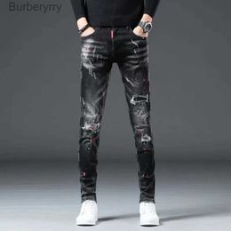 Men's Jeans High Street 2022 Fashion Casual Ripped Jeans Men's Patch Teenagers Cowboy Paint Splash Ink Black Pencil Pants Skinny Jeans MenL231011