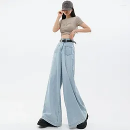 Women's Jeans 023 Arrival Summer Korean Style Women Cotton Denim Full Length Pants Loose Casual Button Waist Wide Leg V671