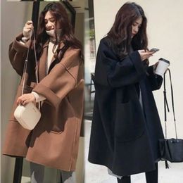 Women's Wool Blends Plus Size Elegant Woollen Trench Coat Winter for Women Vintage Windbreaker Jacket MidLength Loose TurnDown Collar Cardigan 231011