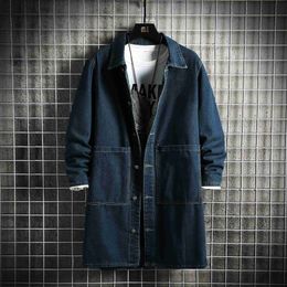 Men's Trench Coats Spring and Autumn Korean Style Men's Single-breasted Denim Jackets Man Solid Trench Coats Casual Long Jean Overcoat Male J231012