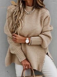 Women's Sweaters 2023 Autumn Winter Women Knitted Sweater Casual Loose Basic Pullovers Warm Elegant Solid Batwing Sleeve Side Split Top