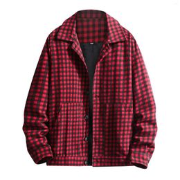 Men's Jackets Fleece Winter Jacket Lined Pocket Field Coat Mens Lapel Plaid Woollen Autumn Loose Top Sweater