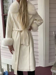 Women's Fur Faux OFTBUY Real Coat Winter Jacket Women Natural Collar Cashmere Wool Blends Long Outerwear Ladies Streetwear 231012