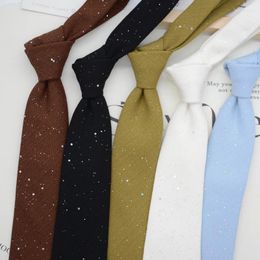 Bow Ties Shiny Linen Cotton 8CM Width Neckties Solid Sequin For Men Women Casual White Neck Tie Office Daily Neckwear Cravate