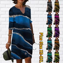 Casual Dresses 2023 Spring Summer V Neck Basic Shift Dress Half-sleeve Skirt Daily Weekend Women's Design Printing