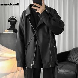 Men's Leather Faux Mauroicardi Spring Black Oversized Biker Jacket Men Casual Loose Korean Fashion leather Jackets for Brand 231012