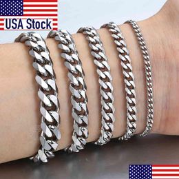 3-11Mm Mens Bracelets Stainless Steel Curb Cuban Link Chain Sier Colour Black Gold Bracelet Men Women Jewellery Gift 7-10 Dhgarden Ots3X