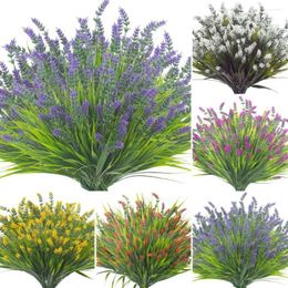 Decorative Flowers 6Pcs Artificial Plants Outdoor Fake Grass With UV Resistant Lavender Garden Porch Window Box Decoration