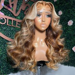 Headwear Hair Accessories Brazilian Highlight Wig Human Hair Body Wave 13x4 HD Lace Frontal Wigs For Women Honey Blonde Ombre Lace Front Synthetic Wigs