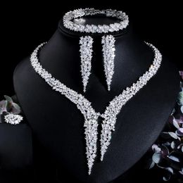 Wedding Jewellery Sets CWWZircons 4Pcs Brilliant Dubai CZ Heave Stone Work Big Luxury Dinner Party Bridal Costume for Women T663 231012