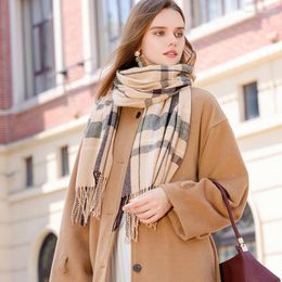 Scarves Plaid Faux Cashmere Tassel Scarf Women Winter Warmth Versatile Shawl Suitable For Students And Couples Dual-Purpose Neck Warmer