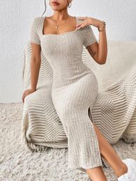 Casual Dresses Split Pit Strip Dress Women Spring 2023 Sexy Apricot Work Autumn Vestidos Batwing Sleeve Streetwear Bodycon