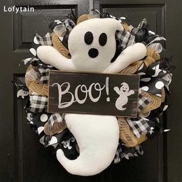 Other Event Party Supplies Lofytain Halloween Ghost Wreath Boo Wreath Ghost Wreath Cute Halloween Wreath Ornaments Spooky Hanging Specter Doll Accessory T231012