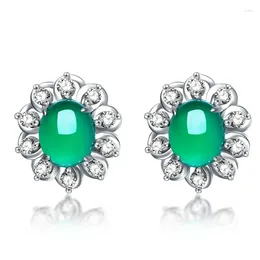 Stud Earrings Ociki Silver Colour Cubic Zirconia CZ Flower Green Opal For Women Girls Vintage Jewellery Drop Wholesale Gift