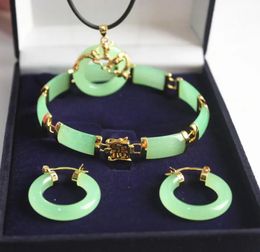 Wedding Jewellery Sets woman's st green jade dragon pendant earring bracelet Jewellery set 231012