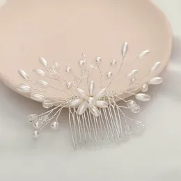 Hair Clips Women's Side Comb Wedding Tiaras Pearl Silver Colour Hairpin Charm Bridal Headdress Crown Insert Jewellery