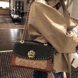 2023 Classic coated vintage rivet single shoulder crossbody bag Madison large camellia chain small square for women