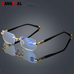 Sunglasses Frames Men Blue Light Blocking Reading Glasse Dimond Cutting Rimless Eyeglasses Frame Anti Fatigue Hyperopia Presbyopic Eyewear 231011