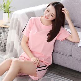 Women's Sleepwear Summer Cotton Pyjamas Set For Women Korean Cute Pijamas Suit Female Home Round Neck Sleep Tops Short Pant Mujer