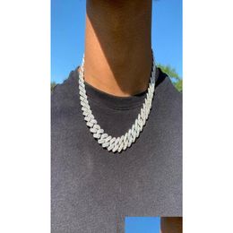 Chains 14Mm Iced Cuban Link Prong Chain Necklace 14K White Gold Plated 2 Row Diamond Cubic Zirconia Jewellery 16Inch24Inch Chain5861727 Dhlko