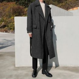 Men's Wool Blends Autumn Winter Thickened Woollen Coat Men Long Loose Trench Jacket Upscale Design Sense Casual 231011
