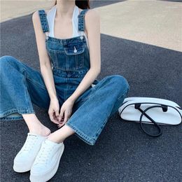 Women's Jeans Blue Overalls Women Spring Summer Fashion Adjustable Straps Wide Leg Denim Jumpsuit Woman Casual Loose Suspenders Trousers